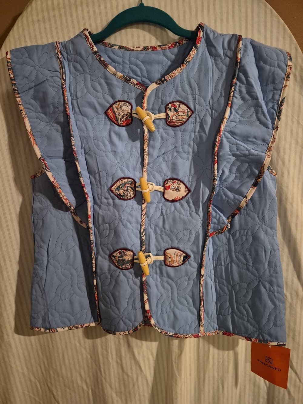 Light Blue Quilted Vest with Toggle Closures